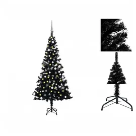 vidaXL Künstlicher Weihnachtsbaum mit LEDs & Kugeln Schwarz 180cm PVC