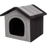 PillowPrim Hundehütte Hundehöhle Hundebett Hundehaus Katzenhöhle Tierbett XL - 60x55 cm hellgrau mit schwarz