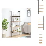 Leiterregal mit 4 Böden Hellbraun und Schwarz 64x35x152,5 cm - Bücherregal - Wandregal - Aufbewahrung - Dekoration - Wohnen