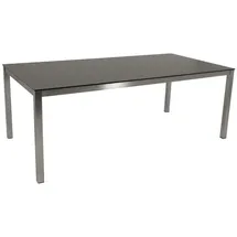 DEGAMO Gartentisch Sydney 200 x 100 x 74 cm Edelstahl gebürstet/Glas in 3D Keramikoptik anthrazit