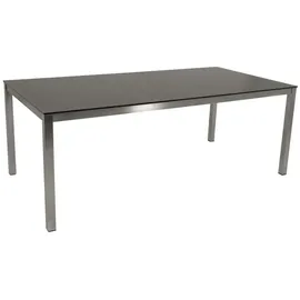 DEGAMO Gartentisch Sydney 200 x 100 x 74 cm Edelstahl gebürstet/Glas in 3D Keramikoptik anthrazit