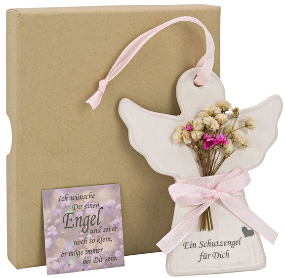 Geschenkset "Schutzengel" Mit Trockenblumen Und Grusskarte
