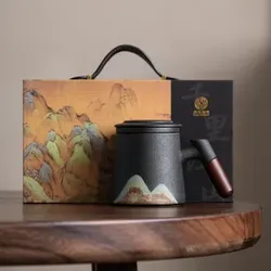 Su's Ceramic Qianli Jiangshan Reichtum-Sammelnd Teestrainer Becher Keramik-Büro-Becher mit Deckel und Filter. Geschenkverpackung