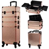 Kosmetikkoffer Trolley 4-in-1 Kosmetikkoffer Groß Kosmetik Trolley Make up Koffer Schminkkoffer mit Rollen Friseurkoffer Alu Beauty Case Nagelkoffer Multikoffer, Rosegold