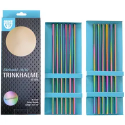 GRÄWE Edelstahl Trinkhalme 12er Set Regenbogen Gerade