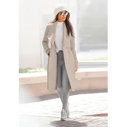 Langmantel LASCANA, Damen, Gr. 34, beige (sand), Web, Obermaterial: 100% Polyester. Futter: 100% Polyester, unifarben, modisch, figurumspielend knielang, Langarm, Mäntel, mit Bindegürtel und Taschen, eleganter Damenmantel, Topseller