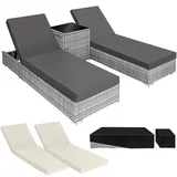 Tectake Sonnenliege 2er Set 200 x 65 x 30 cm Grau