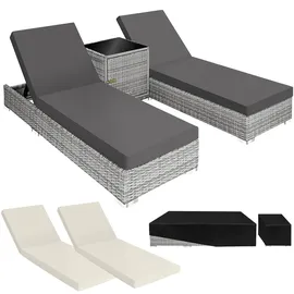 Tectake Sonnenliege 2er Set 200 x 65 x 30 cm Grau