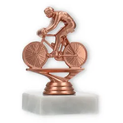 Pokal Kunststofffigur Rennradfahren bronze auf weißem Marmorsockel 11,5cm