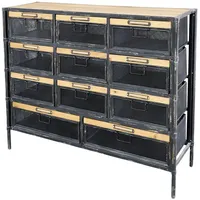 Chic Antique Kommode Schrank 11 Schubladen Metall Holz Schwarz