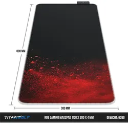 Titanwolf RGB Gaming Mauspad, Mousepad XL 800 x 300mm verbessert Präzision & Geschwindigkeit, Blood