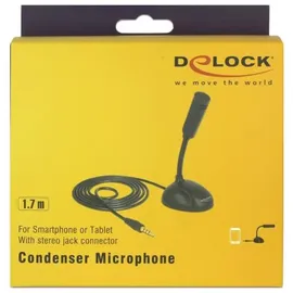 DeLock Kondensator Mikrofon Omnidirektional für Smartphone / Tablet mit Schwanenhals 3,5 mm 4 Pin Klinkenstecker + 3,5 mm Klinkenbuchse, 1,7m Kabellänge, ideal für Skypen, Chatten, Aufnahmen, 65872