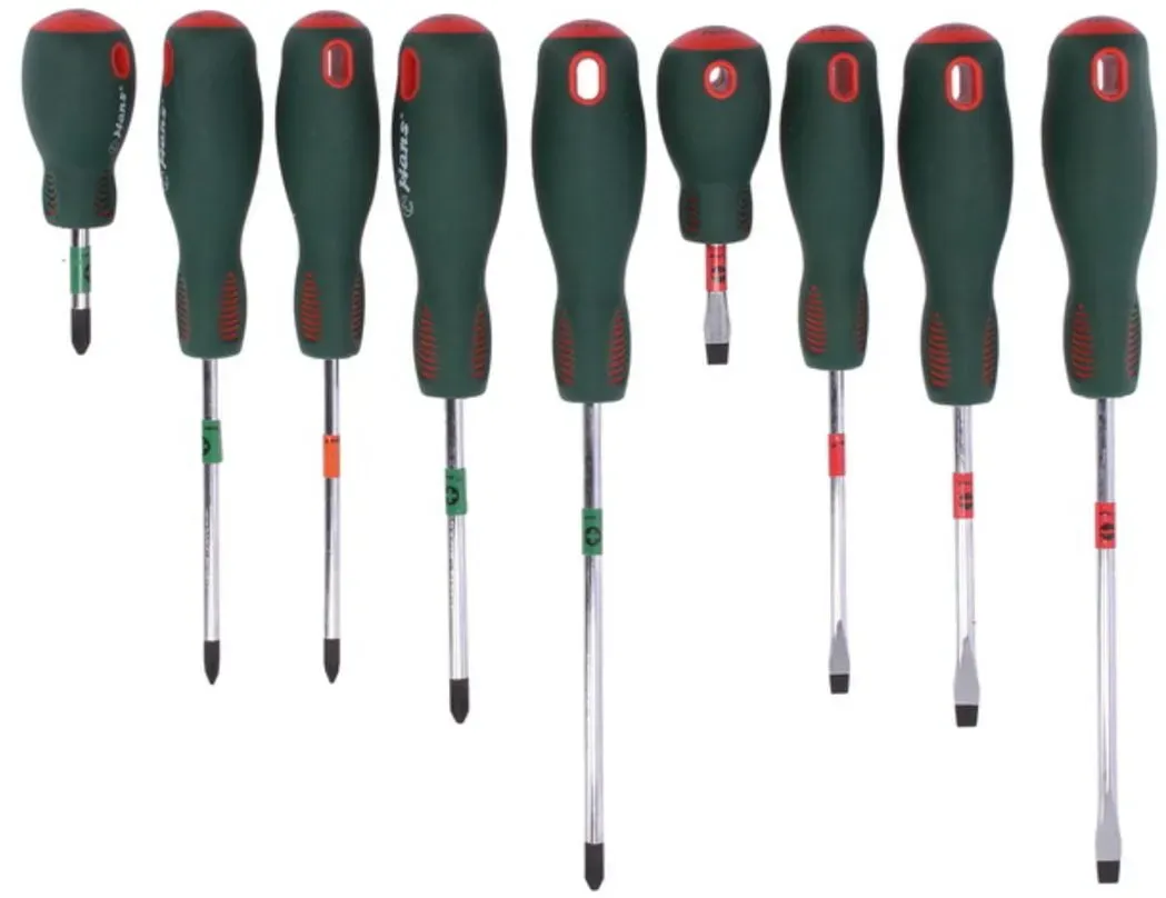 Splits- en kruiskopschroevendraaierset HANS 9 stuks (5,5x100-PH2x38)