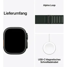 Apple Watch Ultra 2 GPS + Cellular 49 mm Titangehäuse schwarz, Alpine Loop Armband dunkelgrün S