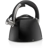 Kela Wasserkessel Induktion 2,4L, Flötenkessel Edelstahl, für alle Herdarten, mit sicherem Öffnen des Ausgussdeckels durch Taste, VITUS, Teekessel schwarz matt