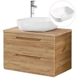 Lomadox Waschtisch LUTON-56-CRAFT, 80 cm mit 50 cm Keramikbecken Wotan Eiche Nb., B/H/T ca. 81/76,5/46 cm braun 81 cm x 77 cm x 46 cm