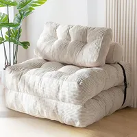 Klappbares Schlafsofa, umwandelbarer Schlafsessel, faltbare Matratze, tragbares Klappsesselbett mit Rückenlehne, weicher Cordstoff mit Kissen für Wohnzimmer/Schlafzimmer White