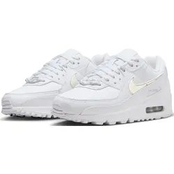 Sneaker NIKE SPORTSWEAR "WMNS NIKE AIR MAX 90", Gr. 38,5, weiß (weiß, metallic silber, blau joy), Leder, Textil, unifarben, sportlich, Schuhe