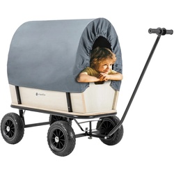 Miweba Holz-Bollerwagen Canvas, mit Dach, deichselgeführte Lenkachse, 180 kg, Profilreifen, Stahl