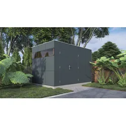 Gartenhaus BERTILO "HPL 2", grau (anthrazit, weiß), ohne Fußboden, ohne Dacheindeckung, Holz, Kunststoff, Gartenhäuser