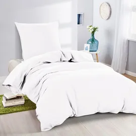 Wometo Bettwäsche Renforce Stone-Washed 135x200 & 80x80 100% Baumwolle - weiß OEKO-TEX modern Used-Look Leinen-Optik