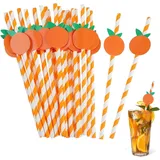 GIUSOBG 50 Stück Paper Straws 20 cm Funny Orange Aperol Paper Straws Cute Drinking Strohhalme Papier for Summer Fruit Party Drink Decoration, Birthday, Wedding, Bar (Orange)