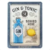 Nostalgic-Art Retro Blechschild, Gin & Tonic Served Here – Geschenk-Idee als Bar-Zubehör, aus Metall, Vintage-Design zur Dekoration, 15 x 20 cm,