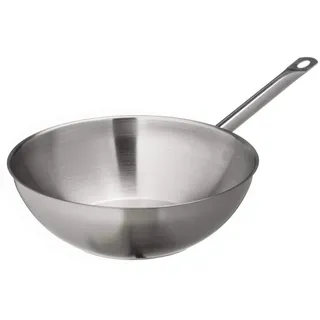 Metro Professional Wok unbeschichtet | Ø 30 cm | Edelstahl | Backofengeeignet bis max. 240 °C | auch für Induktion | Wokpfanne | auch für gewerblichen Einsatz | satiniert | rund | silber