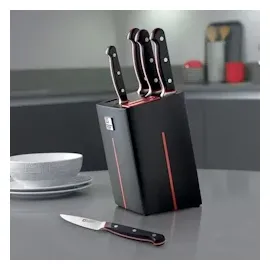 Richardson Sheffield VELOCITY Messerblock bestückt, 6-teilig, schwarz/rot, integierter Messerschärfer, hochwertiges Messer-Set, dreifach vernietete Griffschalen, 130