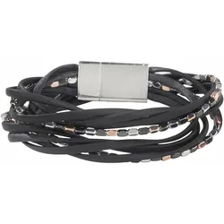 Wickelarmband FIRETTI "mehrreihig, mit Elementen aus Metall", rosa (schwarz, roségoldfarben, metallfarben, gunfarben), Armbänder, Damen, 38cm, Materialmix Polyurethan, Materialmix, Polyurethan