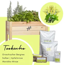 URBAN-Hochbeet Hochbeet Set   4x Echtpflanzen,  Pinienrinde, Hochbeeterde, Kokosziegel und Dünger   Holz Balkongarten Pflanzenset Pflanzkasten für Garten Terrasse Balkon   Maße H. 78 x B. 80 x. T. 38 cm