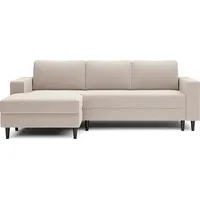 Selsey Nalika Ecksofa mit Schlaffunktion, Bettkasten, Samtbezug Cremeweiß wasserabweisend, linksseitig - Beige