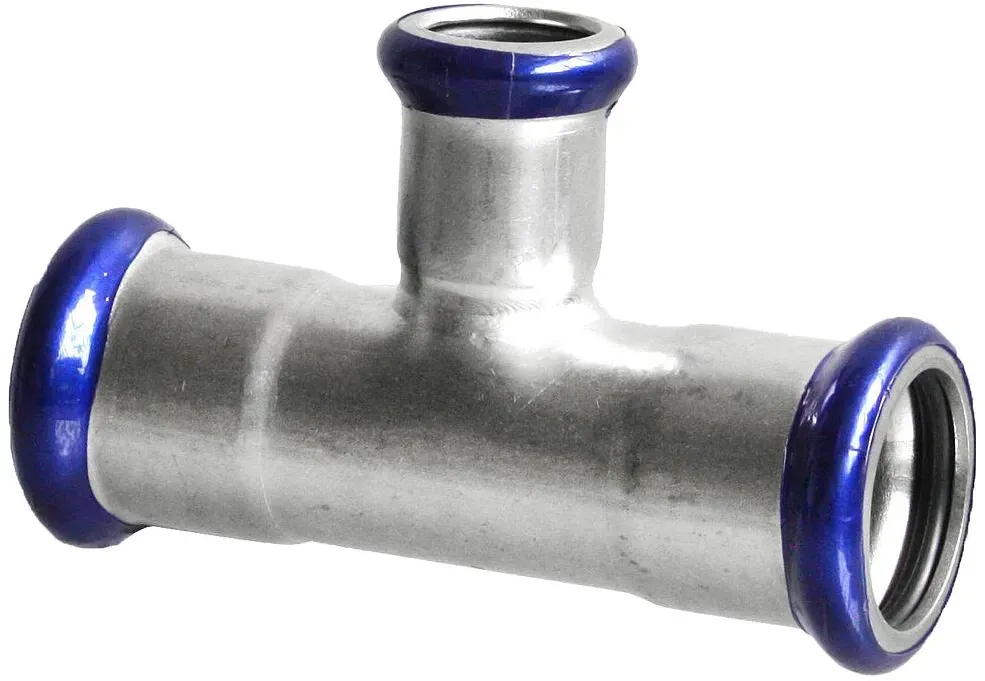 Edelstahl Pressfitting T-Stück Mittelabgang reduziert, Kontur M (Ausführung: 35 - 28 - 35 mm)