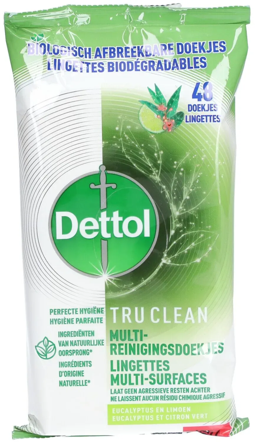 Dettol Tru Clean Lingettes Multi-Surfaces Eukalyptus et Citron Vert