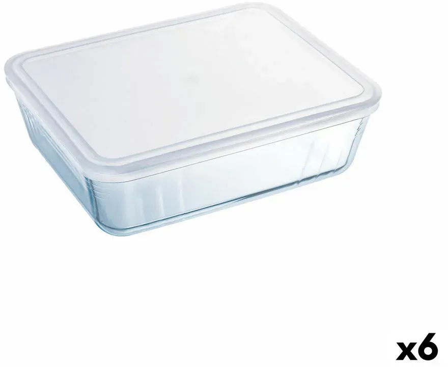 Rechteckige Lunchbox mit Deckel Pyrex Cook & Freeze 25 x 20 cm Durchsichtig Silikon Glas 2,6 L (6 Stück)