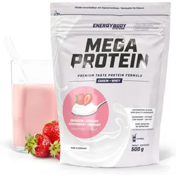 Mega Protein Erdbeere-Joghurt. Eiweißshake Proteinpulver mit Whey & Casein. 500 EINHEITSFARBE 500g