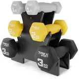 Trex Sport Neopren Hanteln Set mit Hantelständer Kurzhanteln 6er Set 12 kg