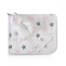 Cangaroo Babydecke 90 x 75 cm mit Plüschtier kuschelige Babydecke Krabbeldecke rosa