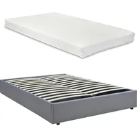 [en.casa] Polsterbett Nola mit Matratze 140x200 cm Leinen Grau