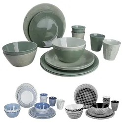 BO-CAMP Melamin Campinggeschirr Set Mix&Match Essgeschirr Teller Becher 16tlg Farbe: Grün