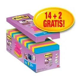 Post-it Super Sticky Z-Notes 76 x 76 mm Farbig sortiert 90 Blatt 14 Blöcke - 2 GRATIS
