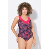 Ulla Popken Damen Badeanzug Papageien Softcups recycelt schwarz|bunt DE 52 / FR 52 (UK 24)