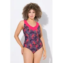 Ulla Popken Damen Badeanzug Papageien Softcups recycelt schwarz|bunt DE 52 / FR 52 (UK 24)