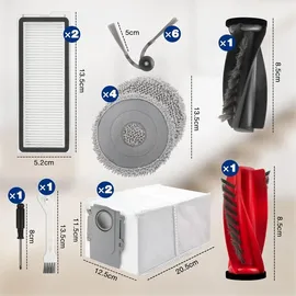 lehongs 18 Stück Zubehör für Roborock Qrevo Edge S5A,Qrevo S5V,Qrevo Curv,Qrevo Curve,Qrevo Curv S5X,Qrevo Edge Staubsauger, 1 Paar Hauptbürsten, 6 Seitenbürsten,2 Filter,4 Lappen,2 Staubbeutel,1 Bürste