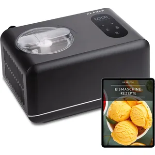 KLAMER 3-in-1 Eismaschine, Slush Maschine & Joghurtbereiter 1,5 L, 150 W Eiscrememaschine aus Edelstahl mit Kühl- & Heizfunktion, hausgemachtes Speise-, Slusheis mit selbstkühlendem Kompressor