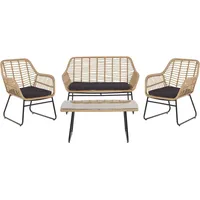 BELIANI Gartenmöbel Set Beige Rattan Stahl Sicherheitsglas Textil inkl. Kissen 4-Sitzer Terrasse Outdoor Modern - Beige/Schwarz