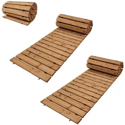 2x Holzpfad ausrollbar 250x43x2 cm rustikales Tannenholz Anti-Rutsch Oberfläc...