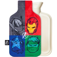 Marvel Wärmflasche mit Vlies Bezug- Wärmflasche Lang Mit 1,7 oder 2 Liter - Kuschel Wärmflasche für Frauen (Mehrfarbig Avengers)