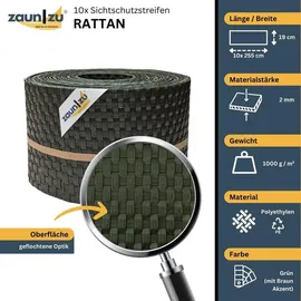 zaunzu® Sichtschutzstreifen Rattan 10 x 255 cm Grün 10 St.