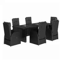 VidaXL 7-tlg. Garten-Essgruppe mit Kissen Schwarz Poly Rattan